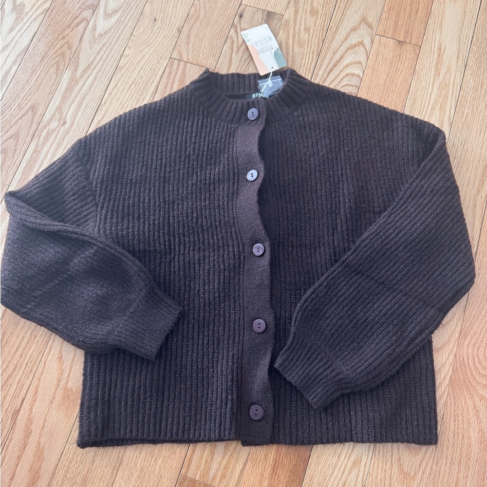 Wilfred Dark Brown Ribbed Cardigan